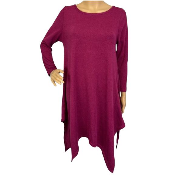 2/$15 Simply Southern Berry Augusta Tunic Dress Burgundy Long Sleeve Knit Size M - Picture 2 of 10